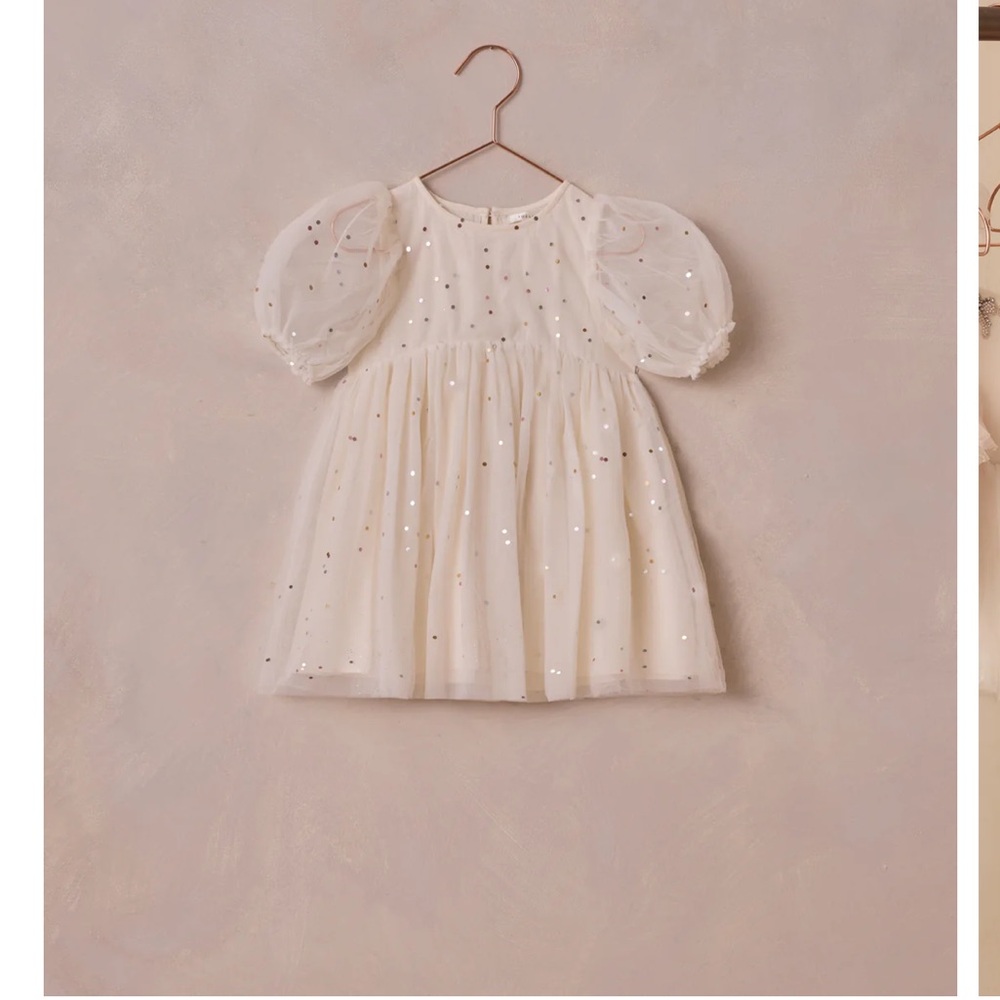 NORALEE - Luna Dress Confetti Elegant Cream Kids Dress with Puff Sleeves